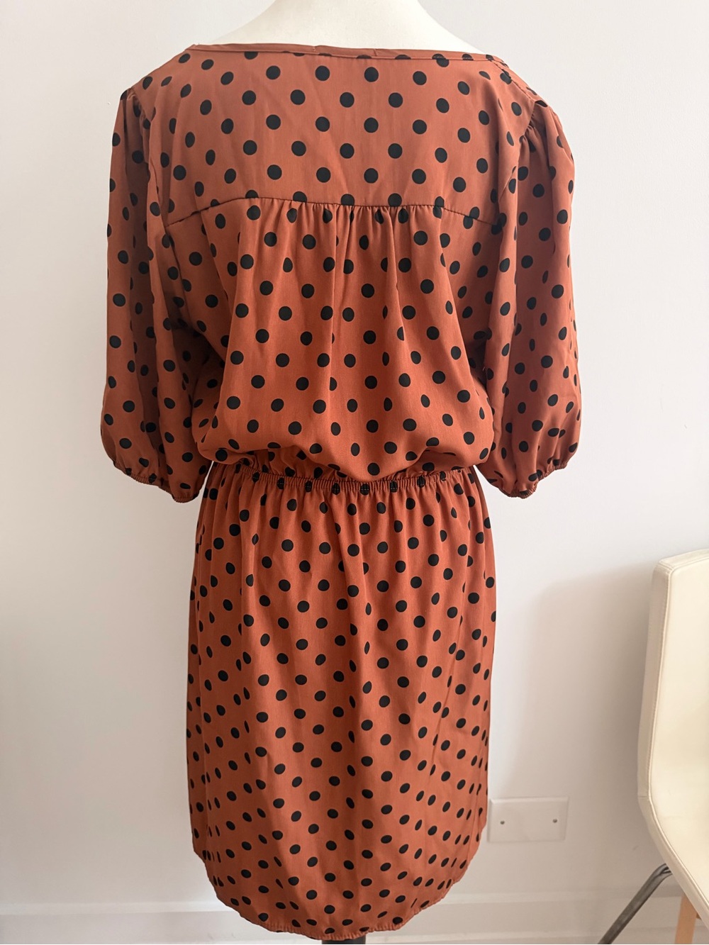 Everly Rust with Black Polka Dot Mini Dress - Picture 2 of 3